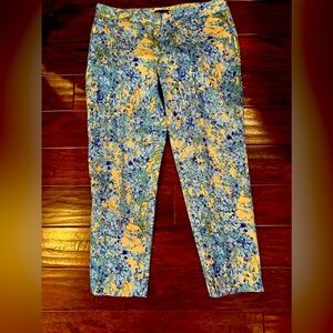 Talbots Signature Crop Ankle Pants Blue & Ivory Print Size 12
